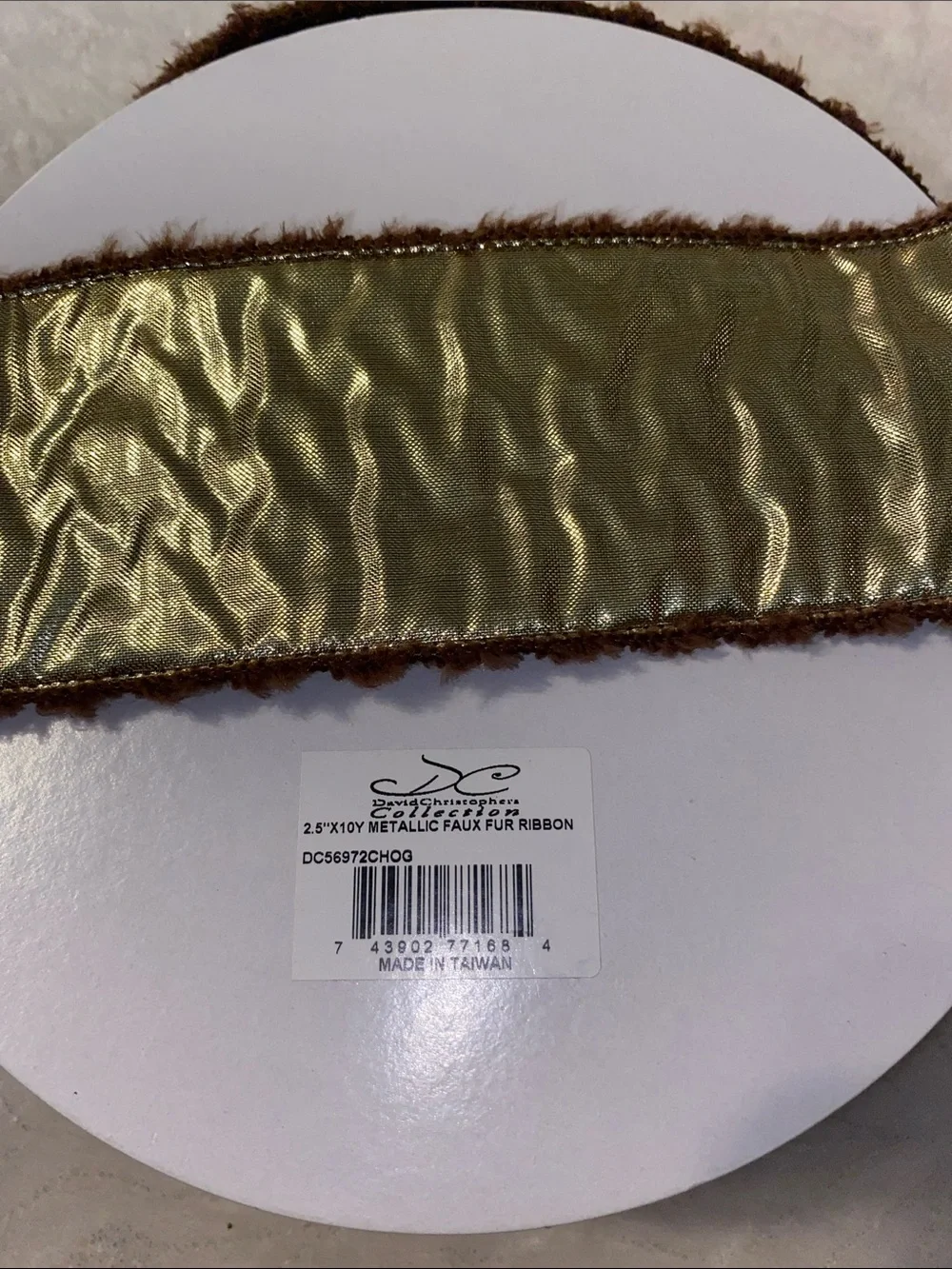 NEW David Christopher’s Collection 2.5 X 10 Y Metallic Faux Fur LUX Ribbon Brown
